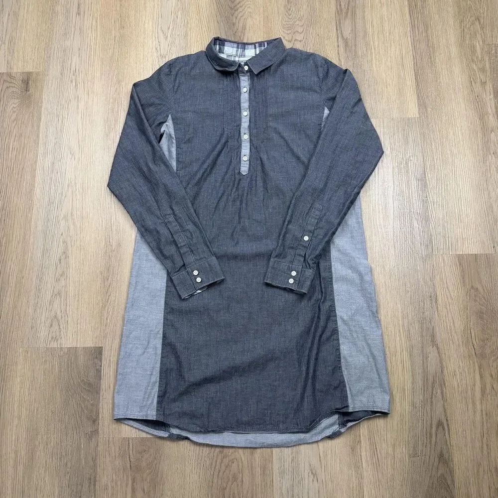 Kuhl Dress Womens Large Gray Chambray Colorblock Shirt Tail Hiking Travel